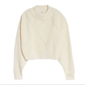 Nordstrom NWT Cropped Sweater Socialite Pointelle Crewneck In Ivory